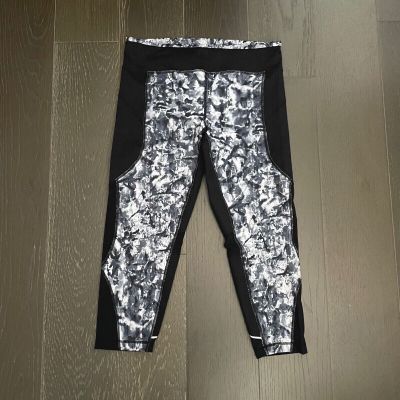 Zella Leggings Womens Large Black White Sheer Mesh Reflective Mom Activewear Gym